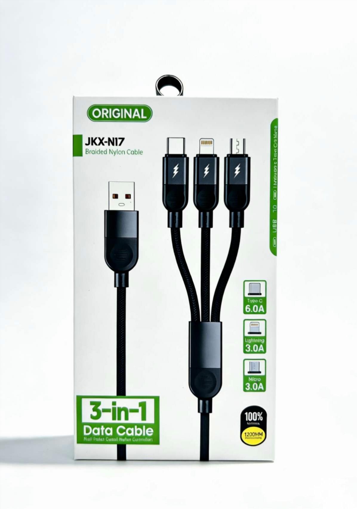 USB Kabl, 3u1, Tip C / Lightning / Micro USB, 1.2m, Crni