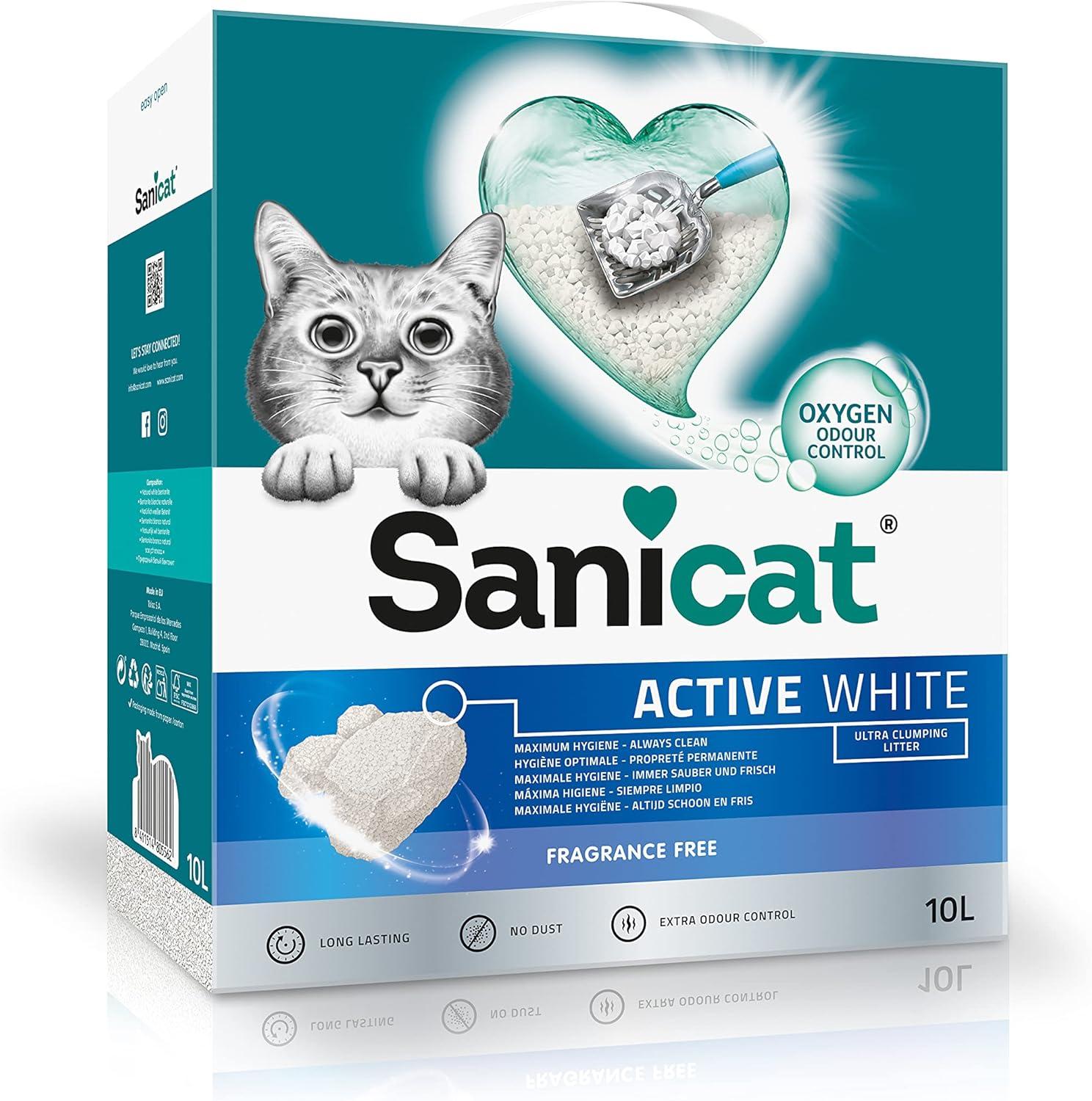 SANICAT Posip za mačke sa aktivnim kiseonikom Active White, Grudvajući, 10l