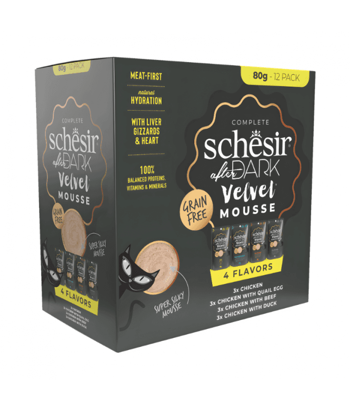 SCHESIR Vlažna hrana za mačke After Dark Multipack, Kesice, 12x80g