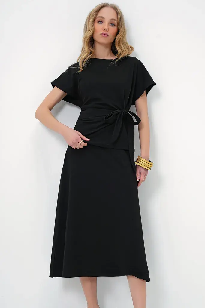 Trend Alacati Stili Ženski komplet bluza i suknja Alc-X13479, Crni