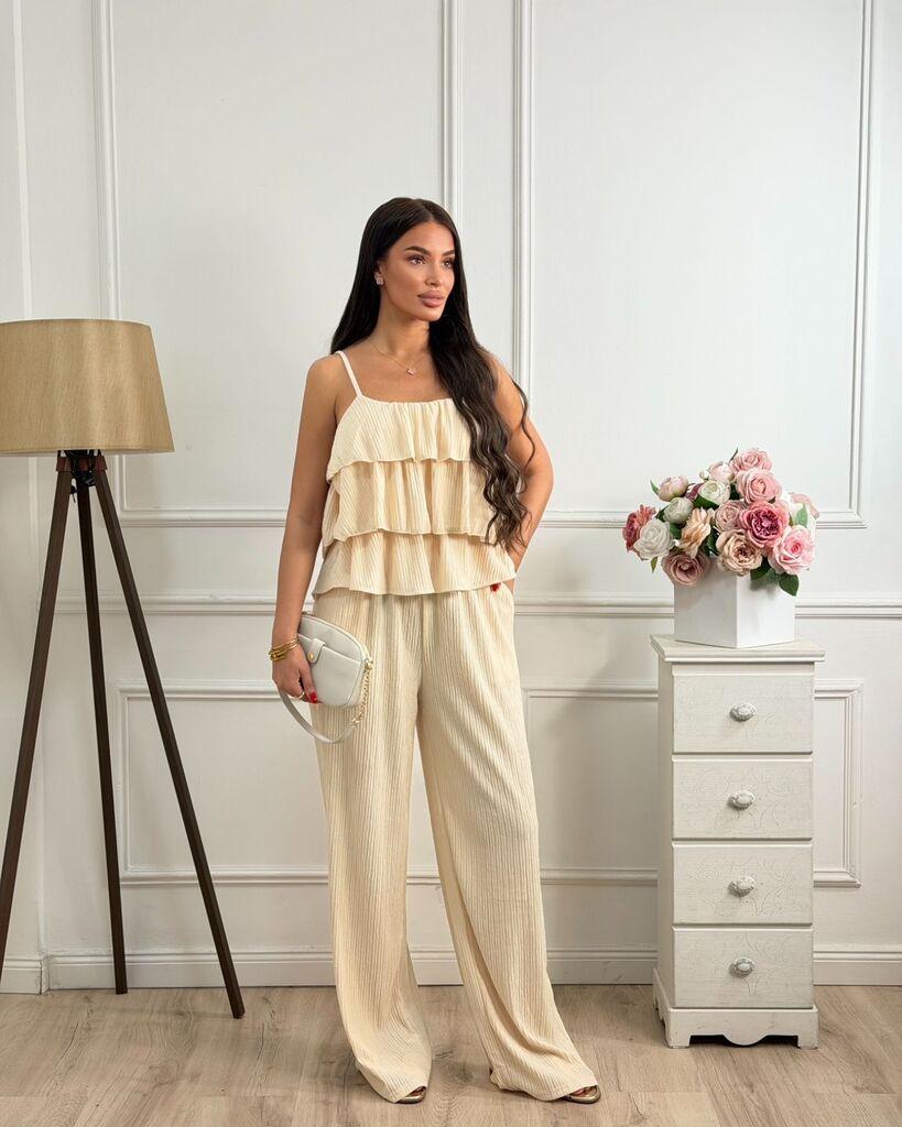 Squareonline Ženski komplet Beige Ruffle Set, Bež