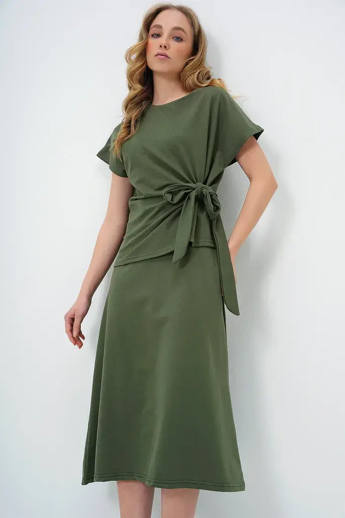 Trend Alacati Stili Ženski komplet bluza i suknja Alc-X13479, Maslinasti