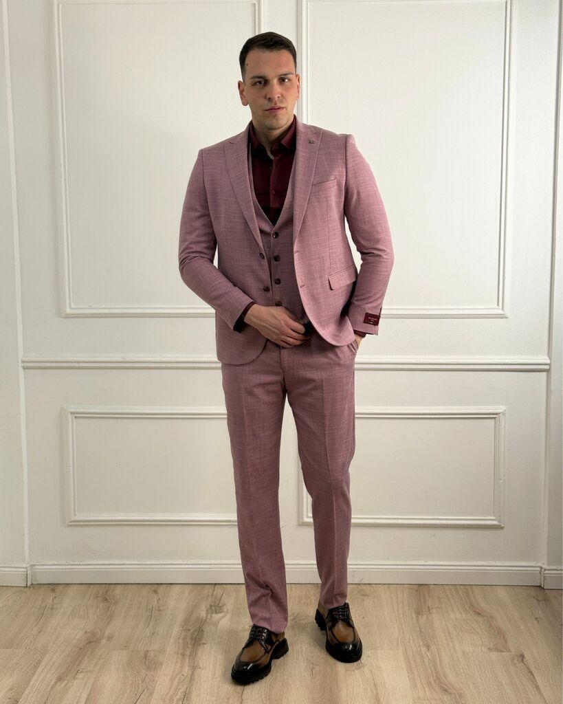 Squareonline Muško trodelno odelo Burgundy Rose Elegance, Prljavo roze