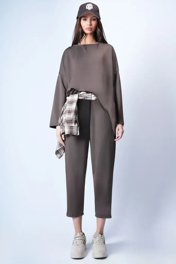Trend Alacati Stili Ženski komplet duks i pantalone Alc-X13270, Smeđa