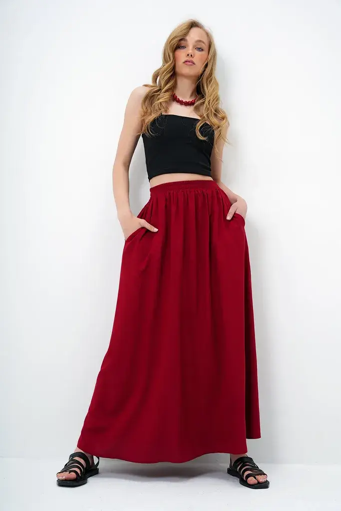 Trend Alacati Stili Ženska suknja Alc-X13876, Maxi, Bordo