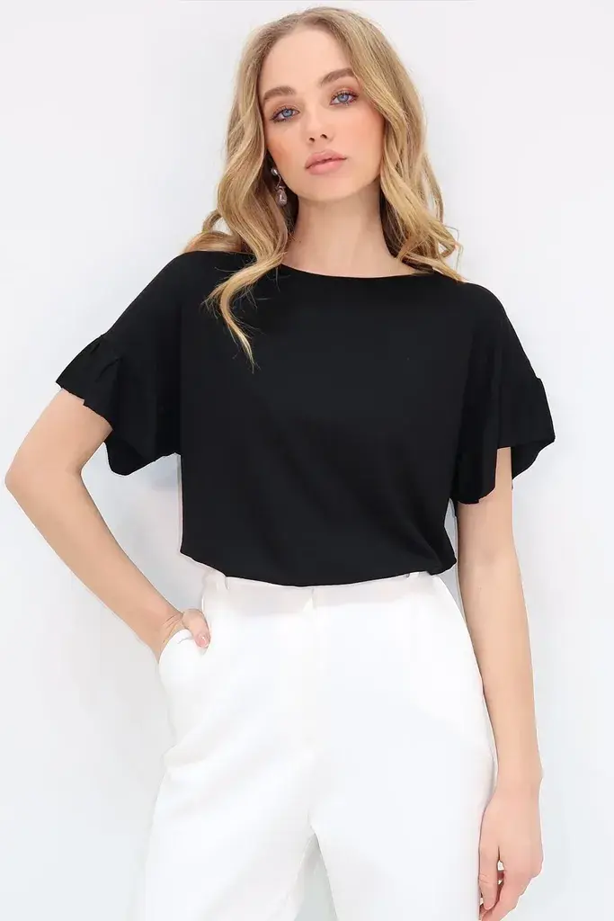 Trend Alacati Stili Ženska majica kratkih rukava Alc-X13542, Okrugli izrez, Crna