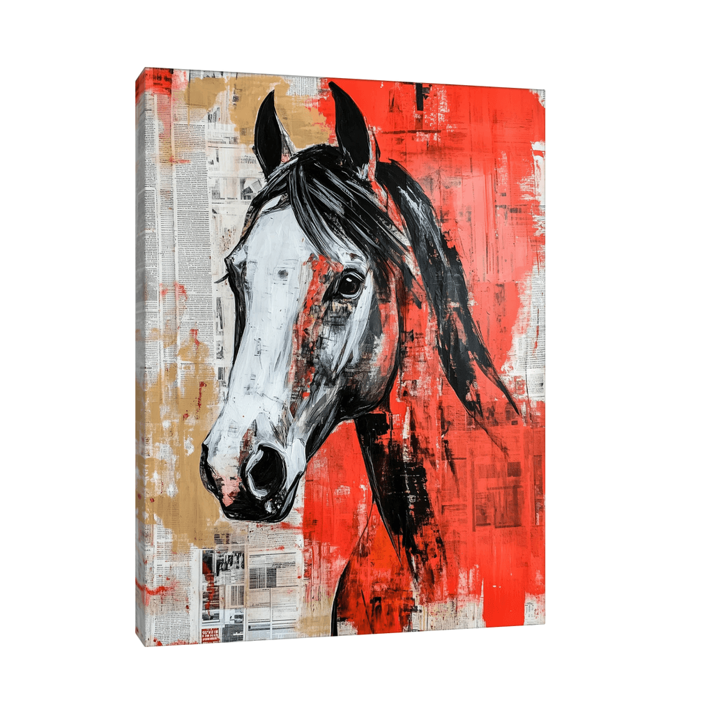 Canvas Slika na platnu Konj na crvenoj pozadini, Bez rama, 90 x 120  cm