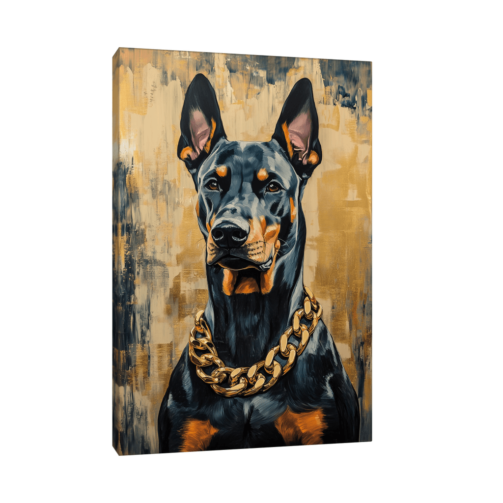 Canvas Slika na platnu Doberman sa zlatnim lancem, Bez rama, 80x120cm