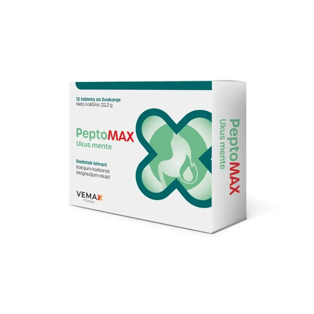 Vemax pharma Peptomax Menta, 12 tableta za žvakanje