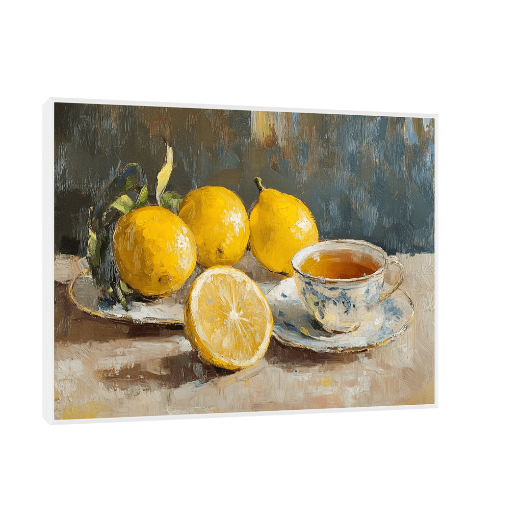 Canvas Slika na platnu Limoni i čaj II, Sa ramom, 100 x 75 cm, Beli