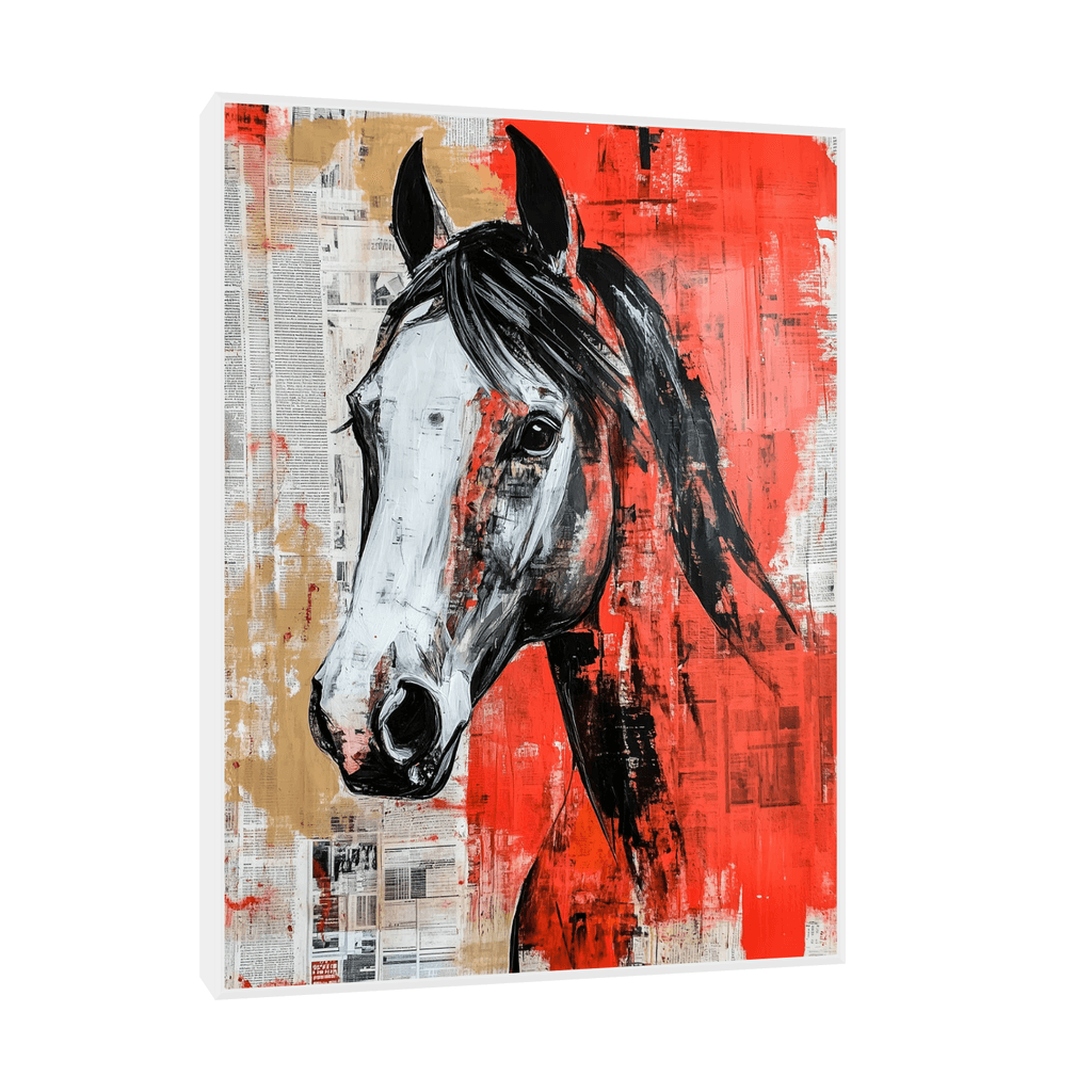 Canvas Slika na platnu Konj na crvenoj pozadini, Sa ramom, 75 x 100  cm, Beli