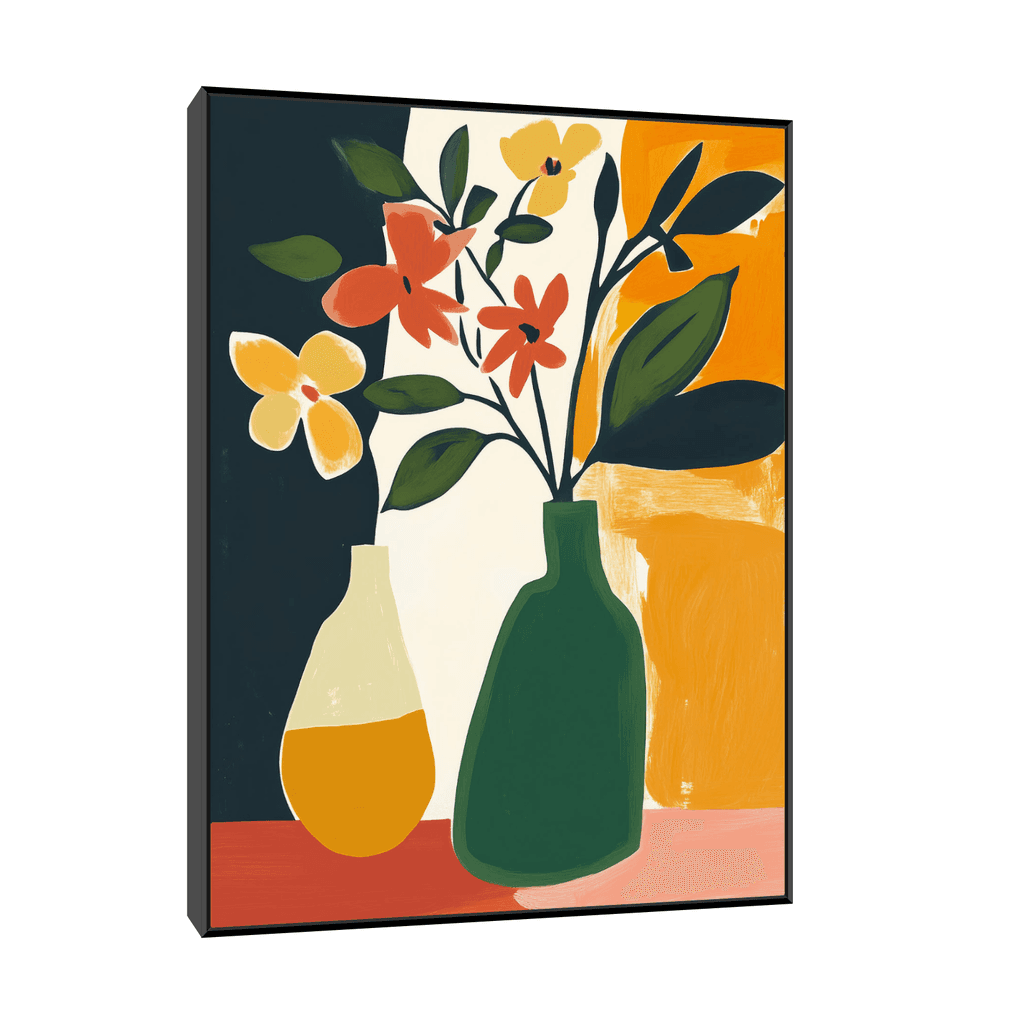 Canvas Slika na platnu Zelena vaza sa cvećem 60x80cm, Sa ramom, Crni