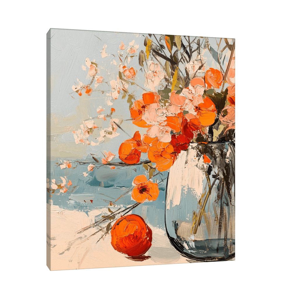 Canvas Slika na platnu Narandžasto cveće u vazi, Bez rama, 40 x 50 cm