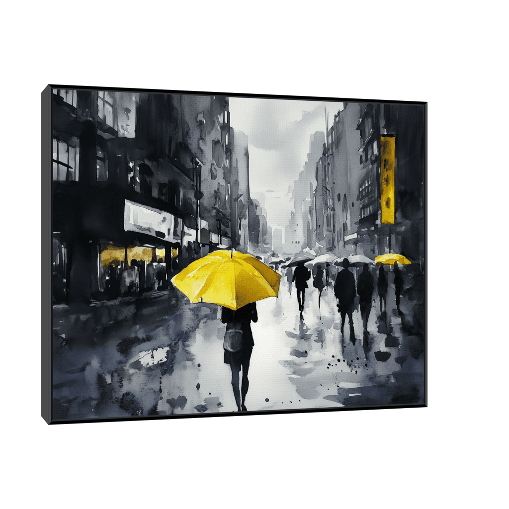 Canvas Slika na platnu Žuti kišobran, Sa ramom, 75 x 60 cm, Crni