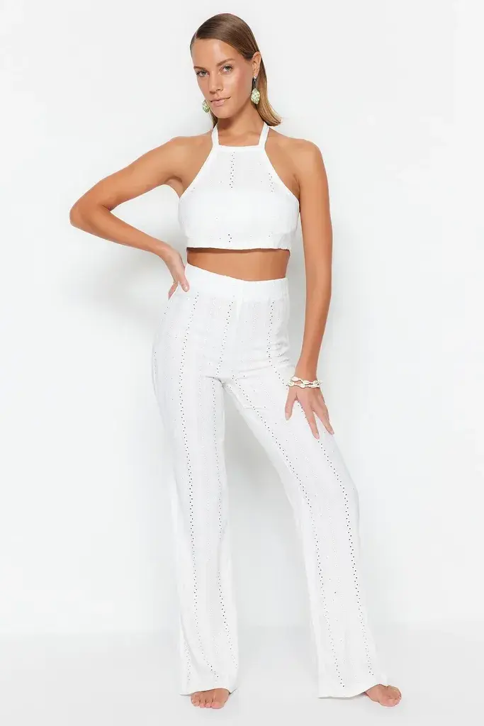 Trendyol Milla Ženski komplet bluza i pantalone Tbess23Au00038, Krem