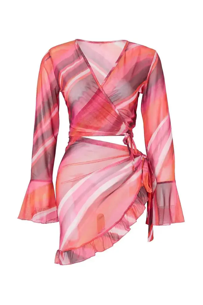 Trendyol Milla Ženski komplet bluza i suknja Tbess23Au00034, Roze