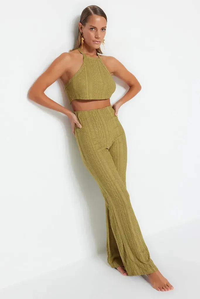 Trendyol Milla Ženski komplet bluza i pantalone Tbess23Au00038, Kaki