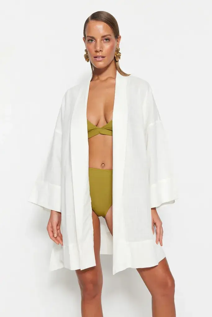 Trendyol Milla Ženski kimono Tbess23Km00080, Beli