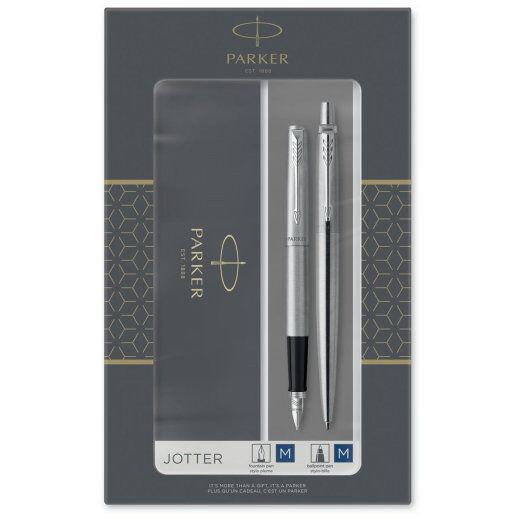 PARKER Jotter Set hemijska olovka + nalivpero, Srebrna