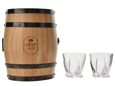 Set Drvena kutija bačva za viski sa čašama Harvey Makin, Whiskey, 295ml