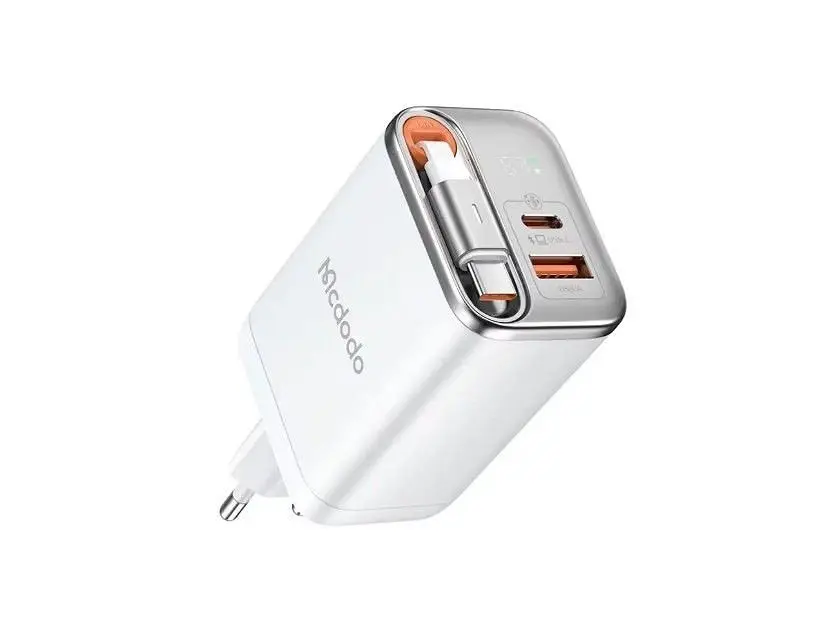 McDodo Zidni punjač CH-4103, 67W, 1C+1A GaN sa ugrađenim kablom USB-C na izvlačenje, 65cm, Beli