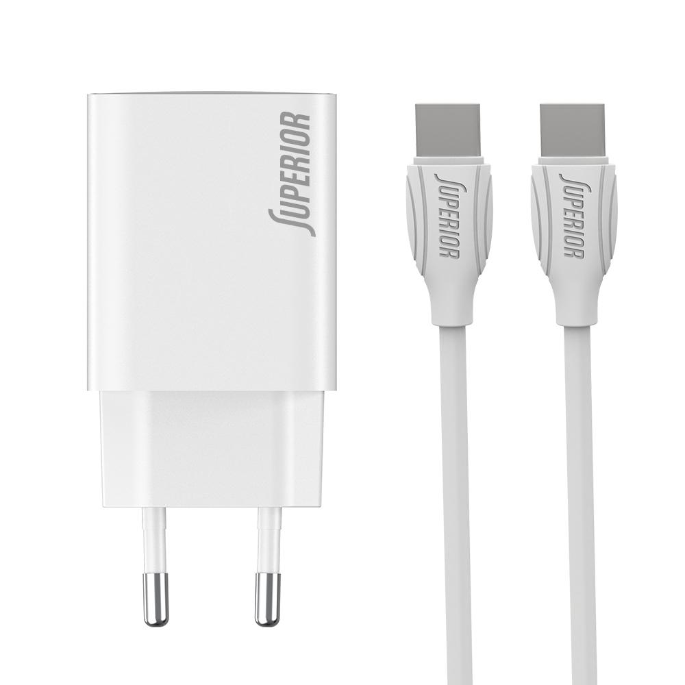 Kućni Punjač SU-P103 Super Fast PD 25W 3A Type C na Type C, Beli