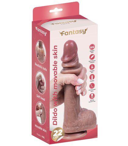 Fantasy Silikonski dildo sa kožicom i realističnim testisima, 22cm