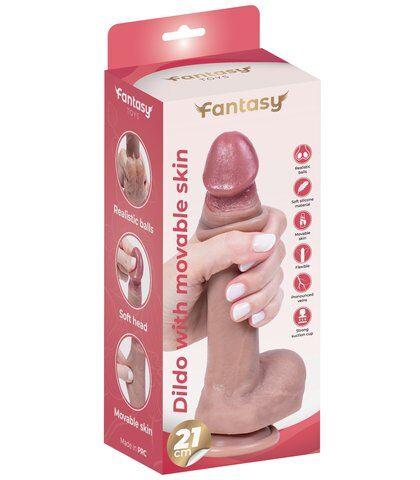 Fantasy Silikonski dildo sa kožicom i realističnim testisima, 21cm