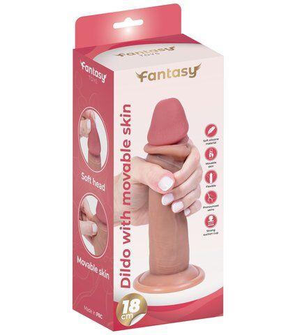 Fantasy Silikonski dildo sa kožicom koja se pomera, 18cm