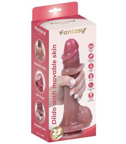 Fantasy Silikonski dildo sa kožicom i realisticnim testisima, 23cm