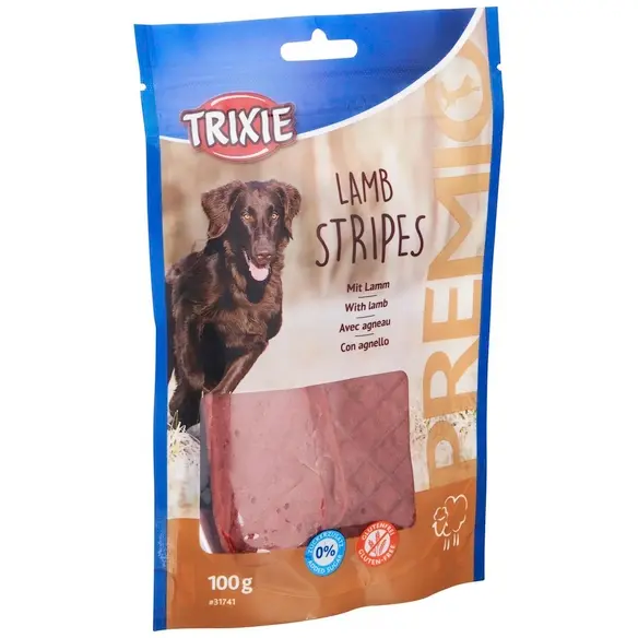 TRIXIE Poslastice za pse Premio Lamb Stripes, Fileti Jagnjetine, 100 g