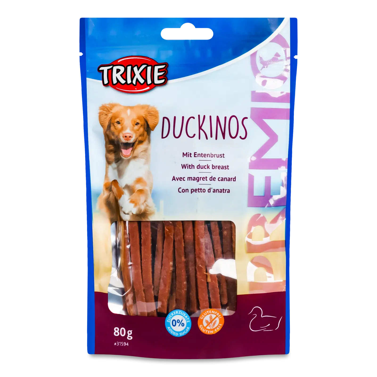 TRIXIE Poslastice za pse Premio Duckinos, Pačetina, 80 g