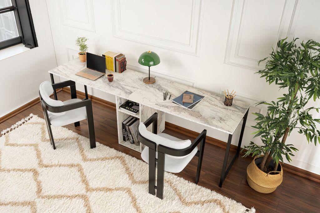 Nordure Dupli stilski radni sto Freesia Marble, 240 x 74 x 60 cm, Crni