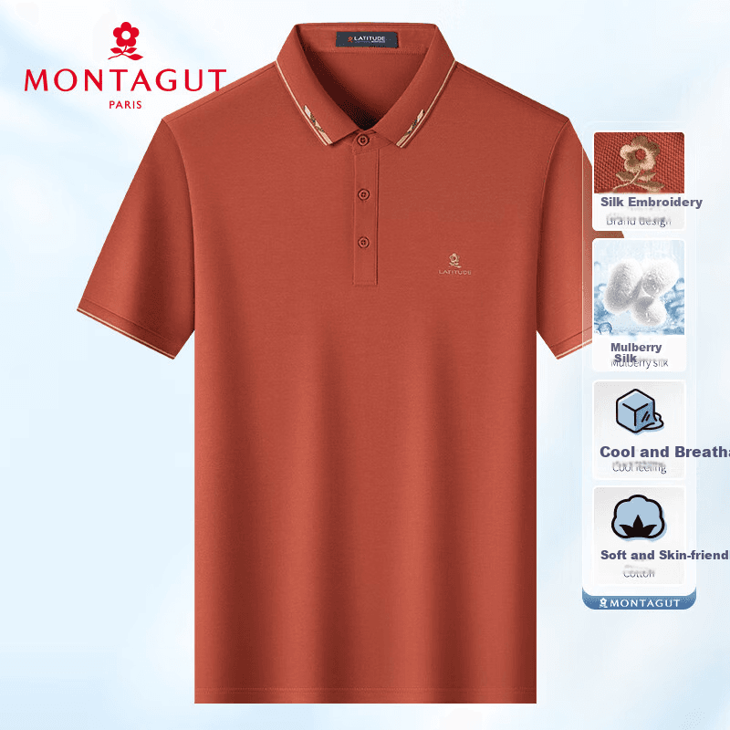 Montagut Muška polo majica kratkih rukava, Svilena, Crveno-narandžasta