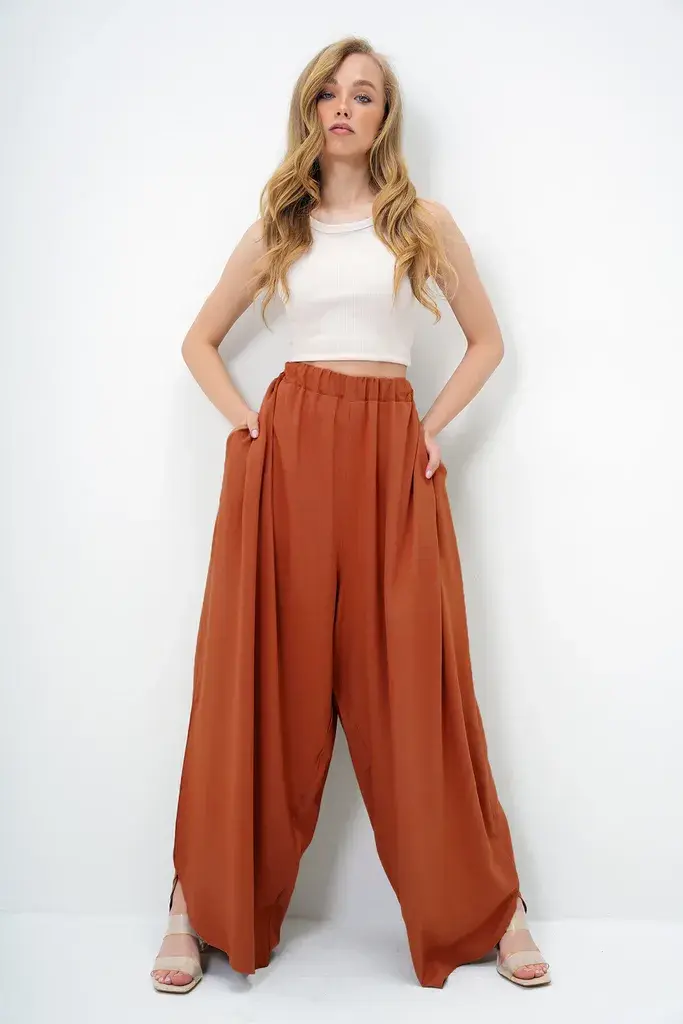 Trend Alacati Stili Ženske pantalone Alc-X13879, Široke nogavice, Narandžaste