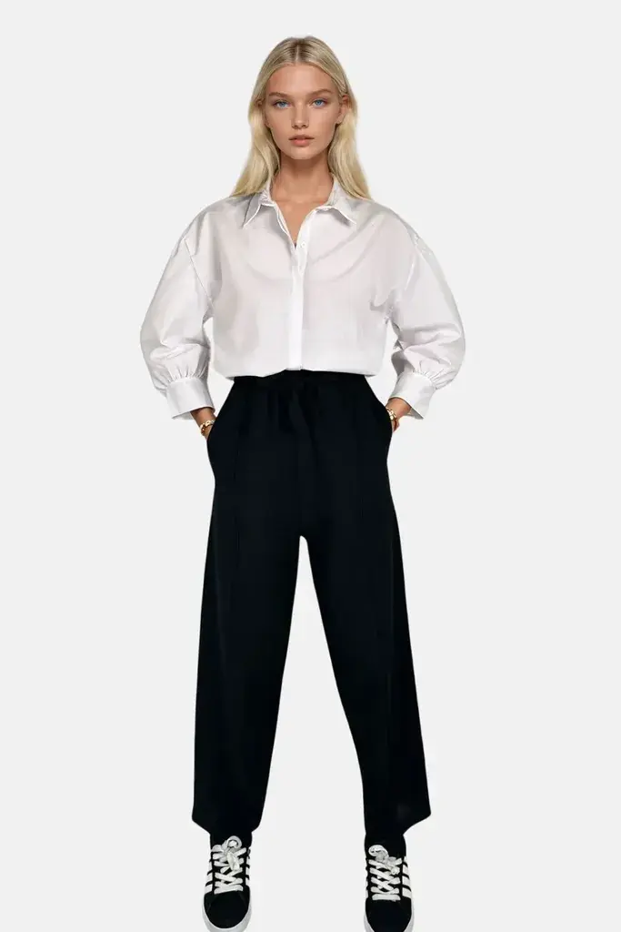 Trend Alacati Stili Ženske pantalone Alc-X13775, Široke nogavice, Crne