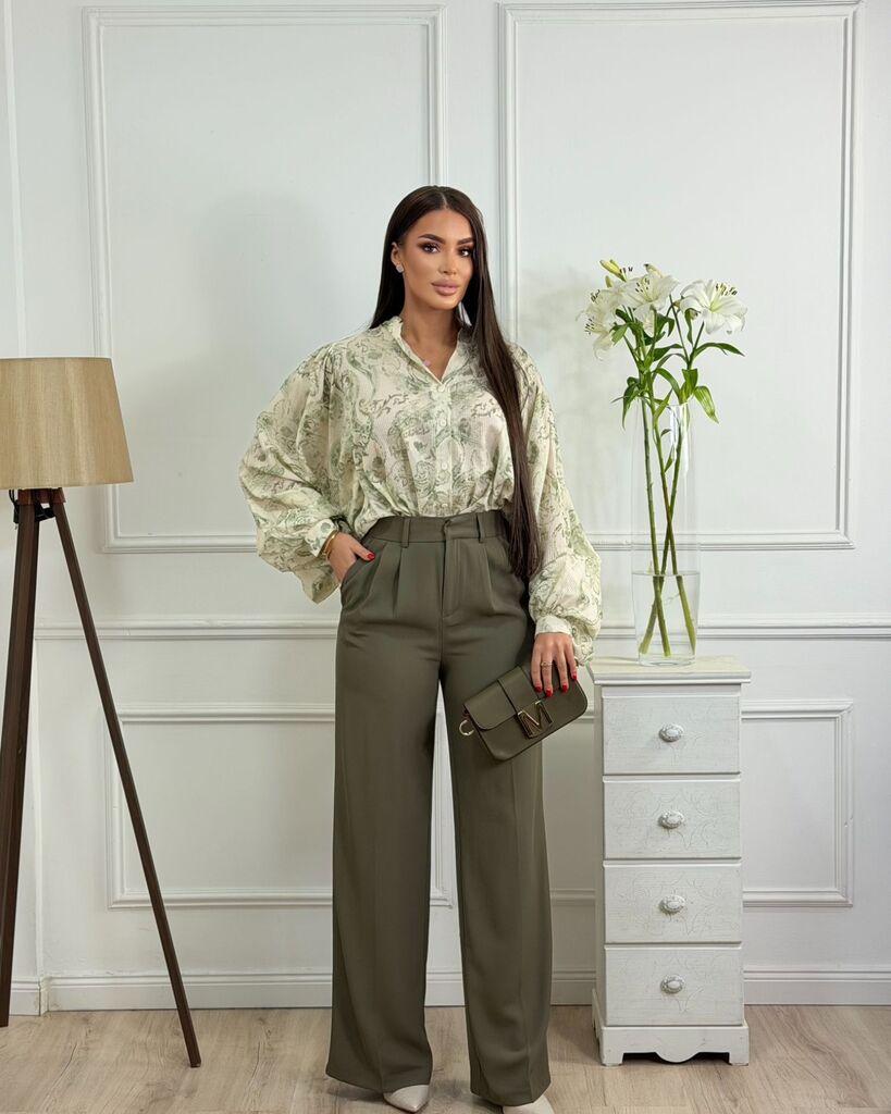 Squareonline Ženske pantalone Olive Flow, Maslinaste