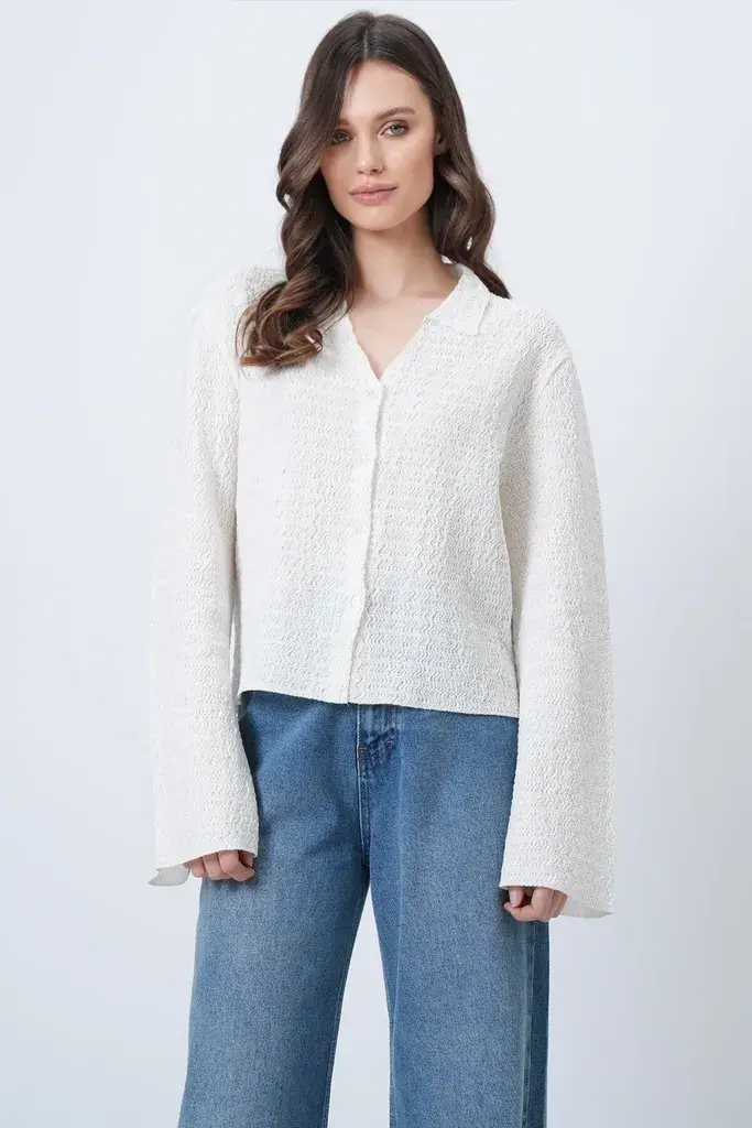 Trend Alacati Stili Ženska košulja dugih rukava Alc-X13459, Polo kragna, Bela