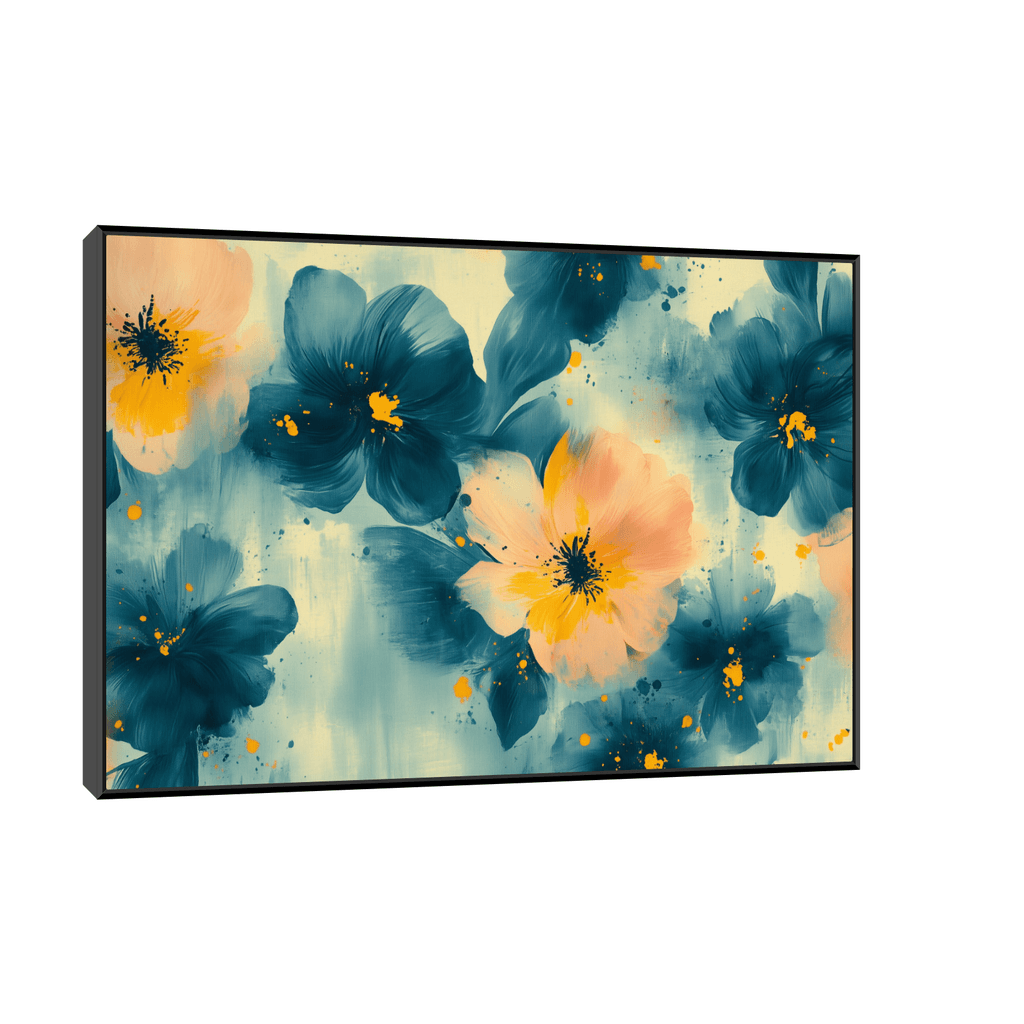 Canvas Slika na platnu Plavo cveće, 90x60cm, Sa ramom, Crni