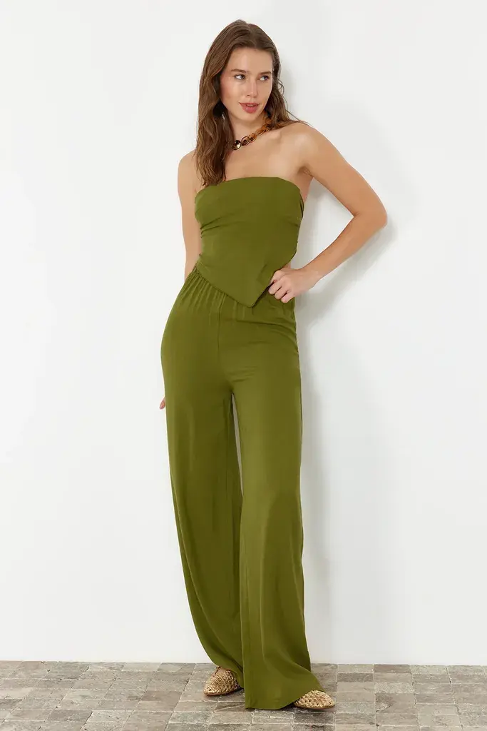 Trendyol Milla Ženski komplet bluza i pantalone Tbess24Au00017, Kaki