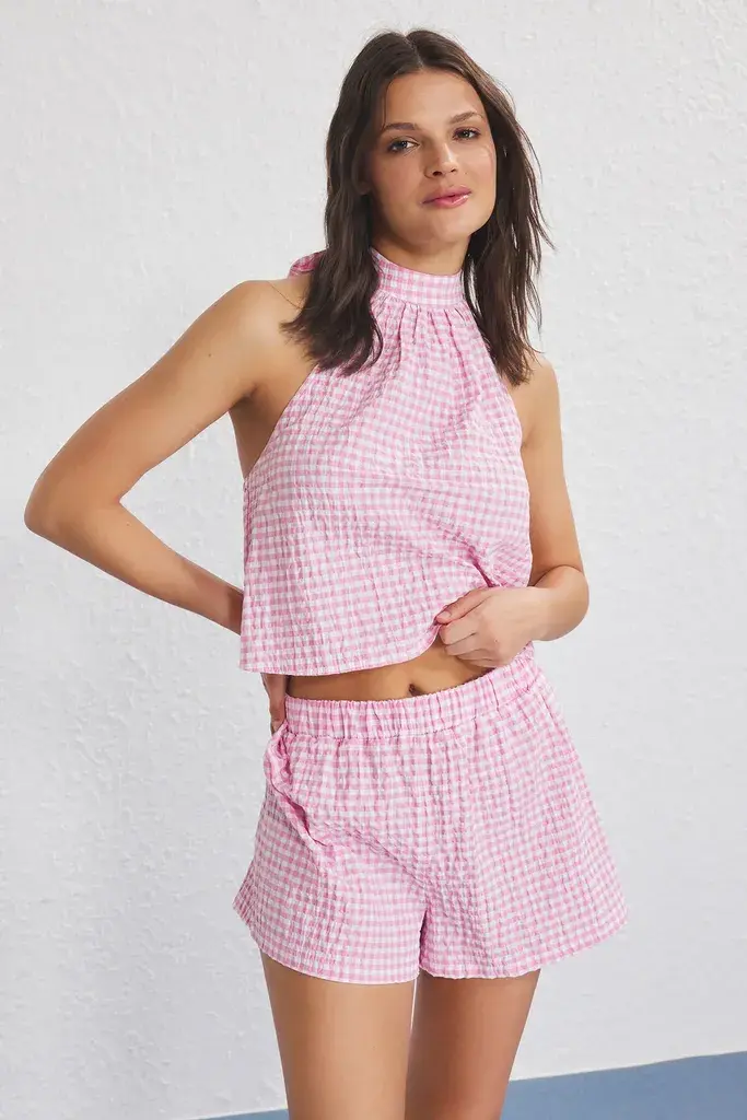 Trendyol Milla Ženski komplet bluza i šorts Tbess25Au00074, Roze