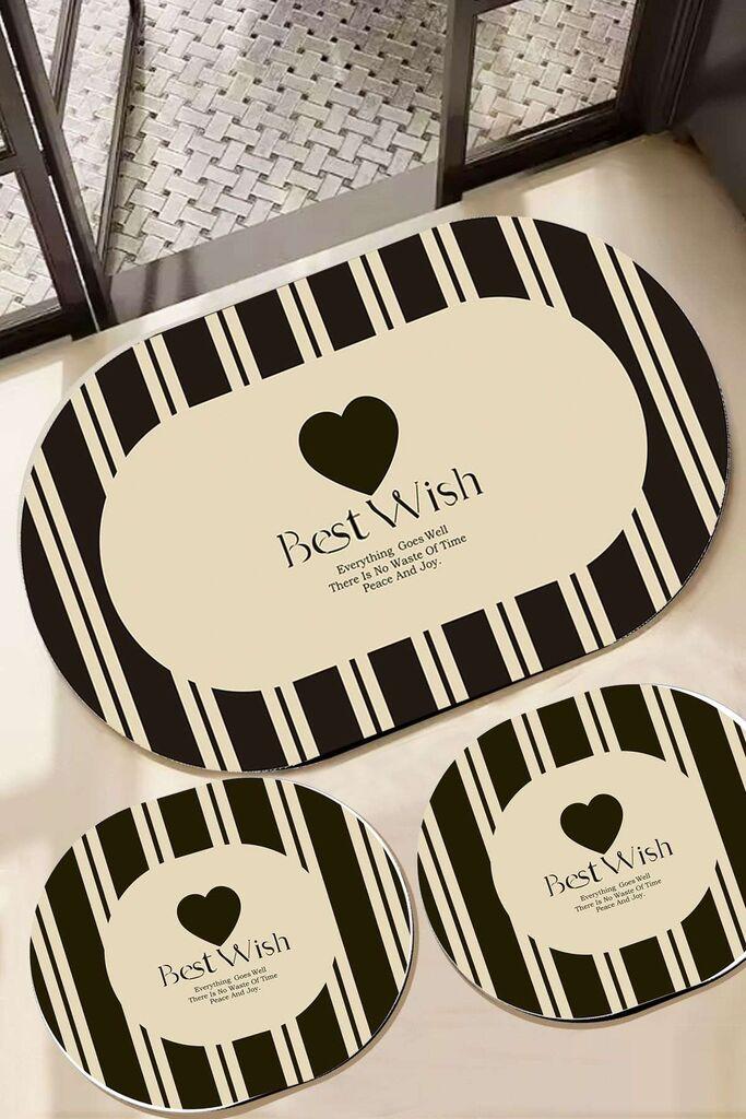 L'essentiel Maison Set prostirki za kupatilo Best Wish, 3 komada, Crno-beli