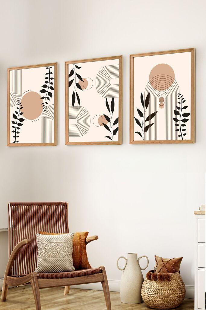 Wallity Set uramljenih MDF slika Myk3001-1, 3 Dela