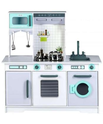ECO TOYS Drvena kuhinja za decu sa veš mašinom i dodacima, Siva