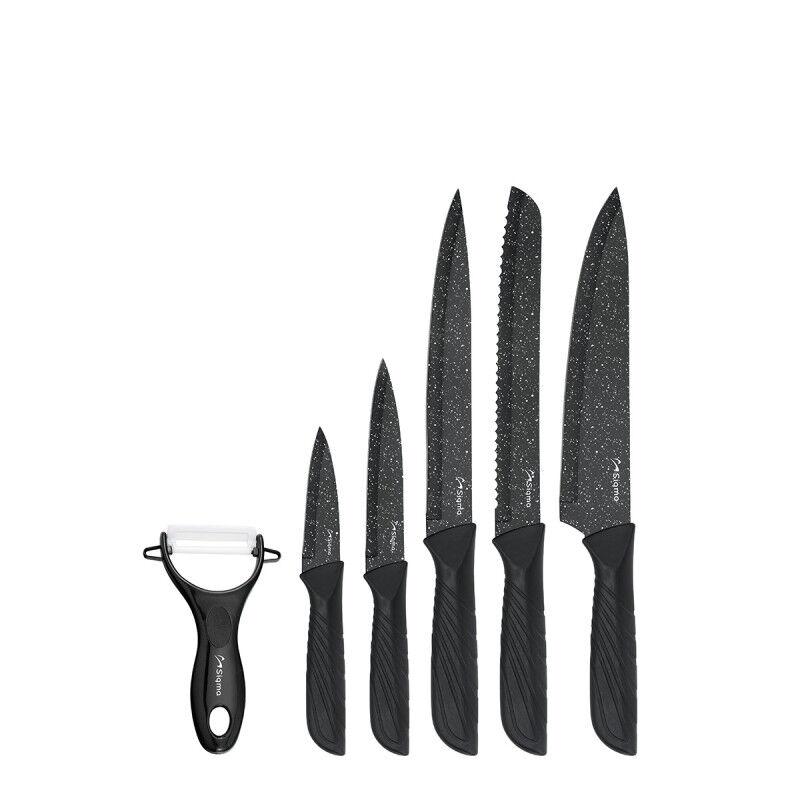 Sigma Set od 5 kuhinjskih noževa sa ljuštilicom KK-092A, Crni