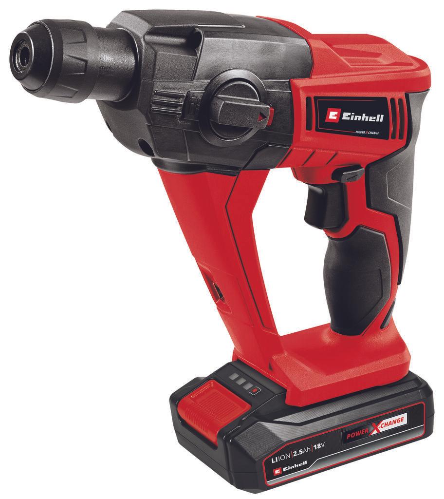 EINHELL Set akumulatorska čekić-bušilica, baterija i 5 burgija TE-HD 18 Li (1x2.5 Ah) crveni