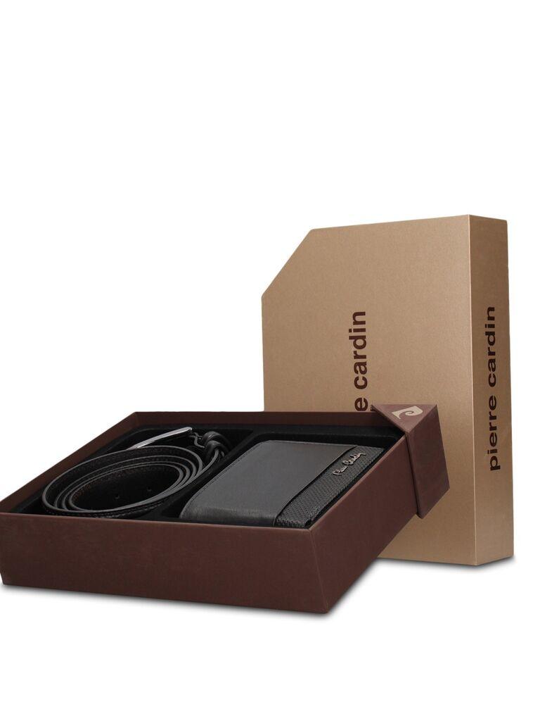 Pierre Cardin Muški set Kožni novčanik i kaiš 2553GG39, Crni