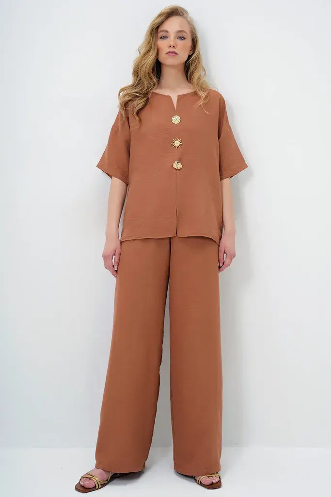 Trend Alacati Stili Ženski komplet bluza i pantalone Alc-X14122, Smeđi