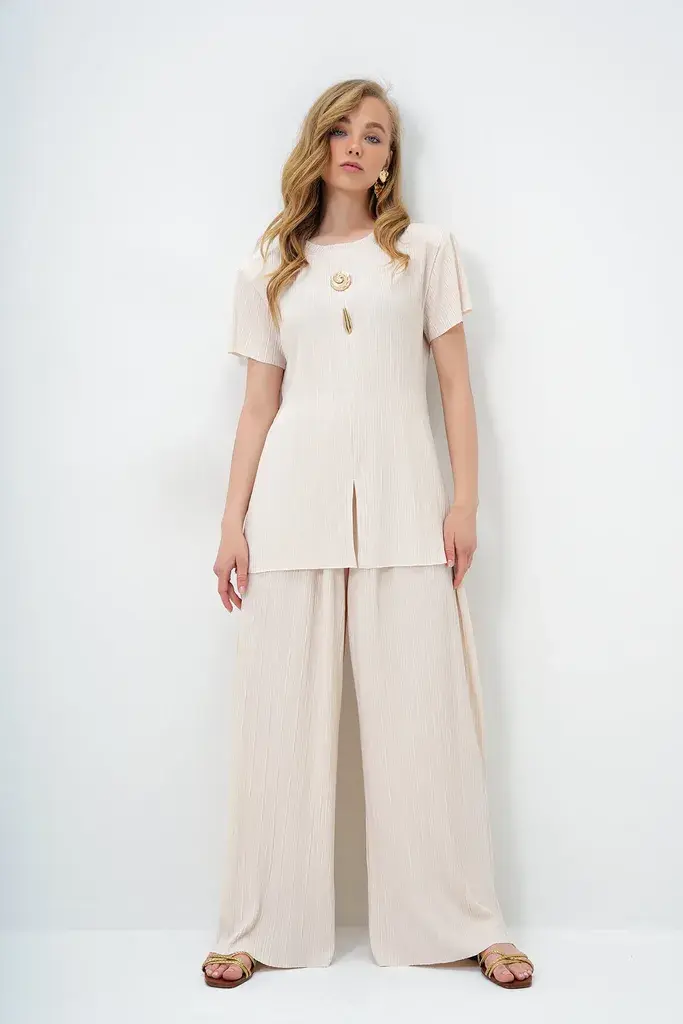 Trend Alacati Stili Ženski komlet bluza i pantalone Alc-X14138, Bež