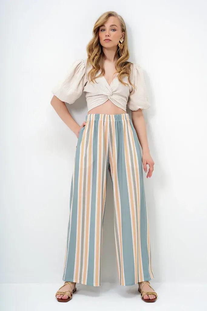 Trend Alacati Stili Ženske pantalone Alc-X14142, Zeleno-žute